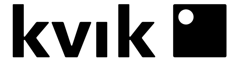 Logotyp för Kvik. En svart textlogotyp med namnet "Kvik" och en kvadrat med en cirkel i övre högra hörnet. En köksleverantör till L&A Fantastic Renovering.